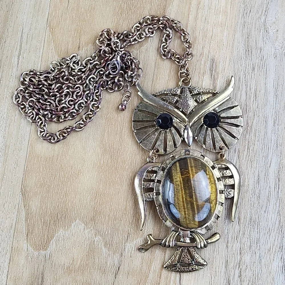 🔺️Tigers Eye Owl Pendant Necklace